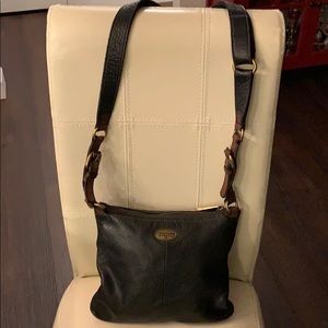 Genuine fossil black leather crossbody purse